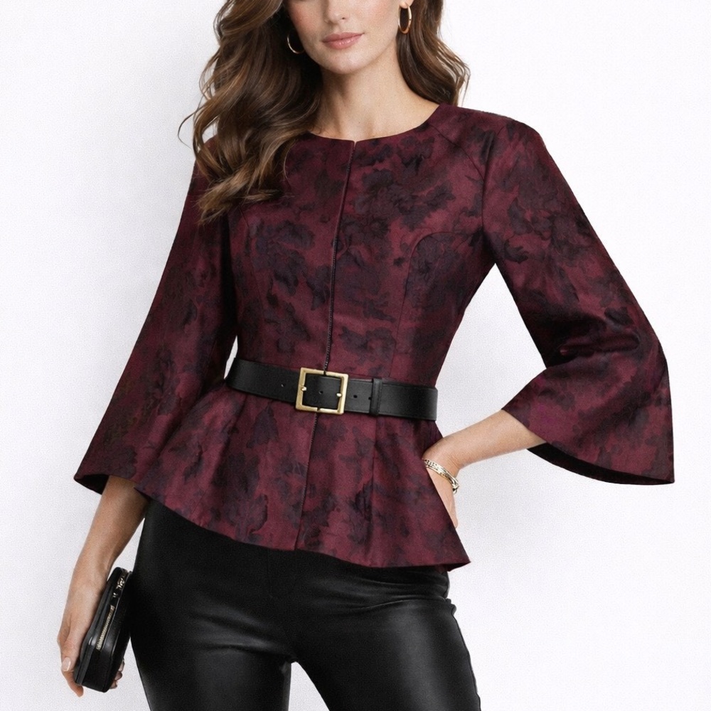 Ann Taylor Woman's Moody Floral Zip Front Peplum Jacket